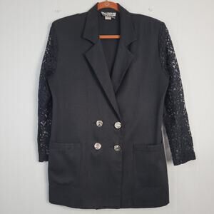 Vintage double breasted sheer floral lace sleeve blazer sz M 80s retro artsy USA